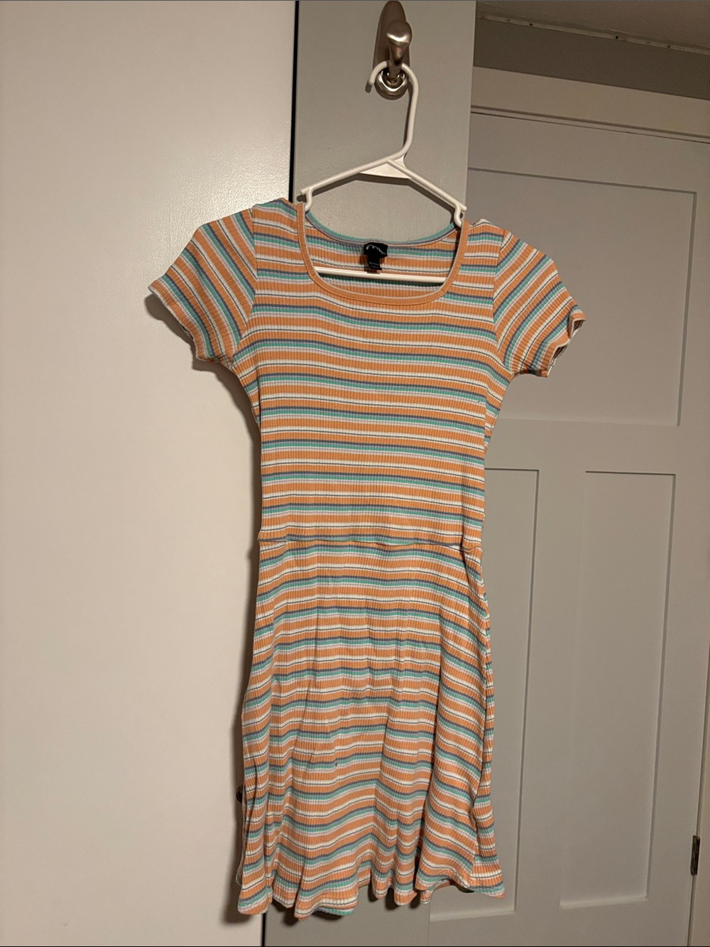 art class Striped Short-Sleeve Knit Dress in Peach, Mint & White